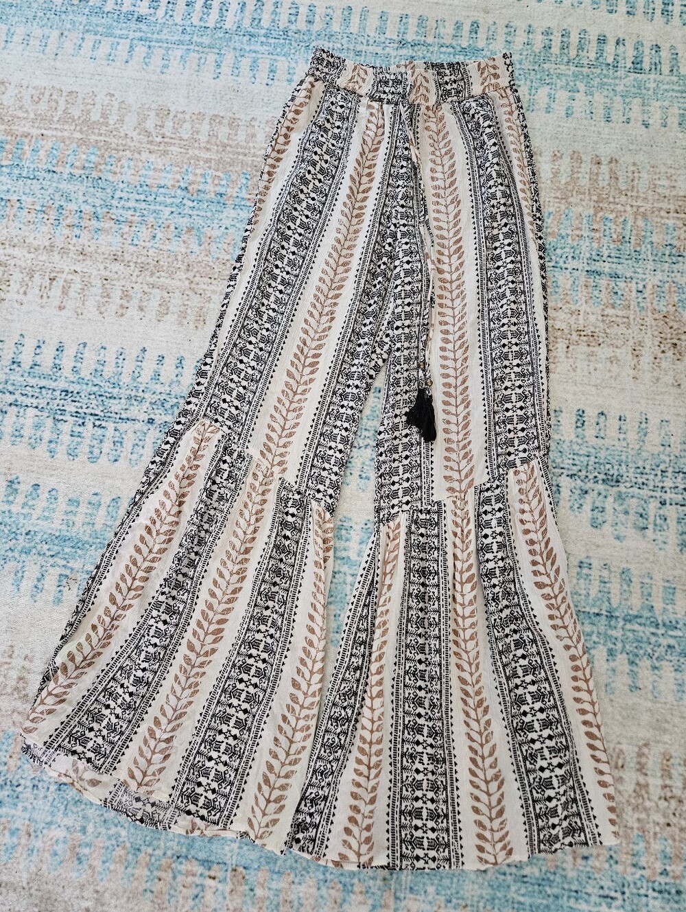 Angie Cream & Black Boho Stripe Flared Jumpsuit Pants